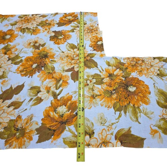 1970s Floral Fabric MCM Flowers Mod Orange Green VAT Upholstery 3 yards 54" VTG - Picture 10 of 11